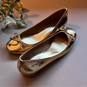 Coach Gold Crackle Metallic Pumps - Block Heel Bow Ballet Flats - Size 10